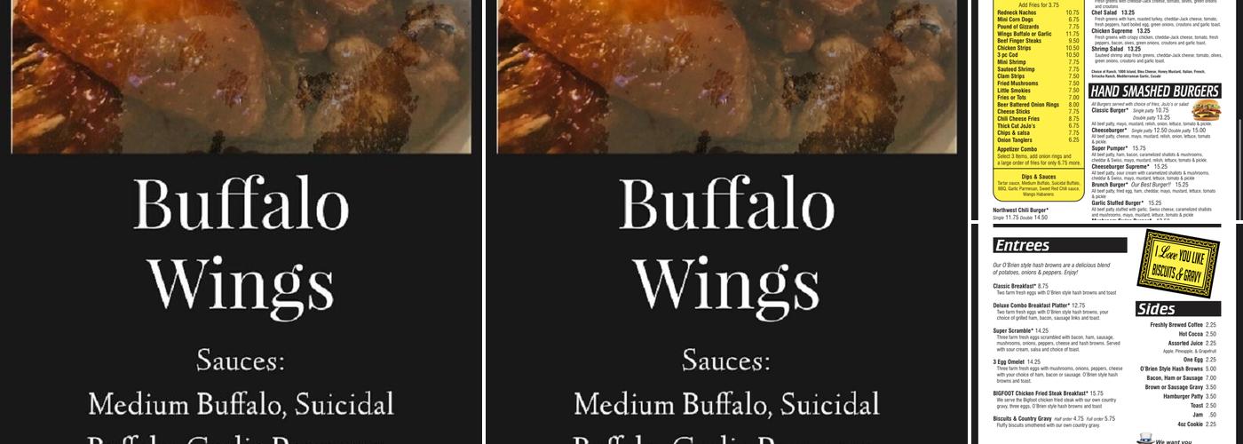 Old Town Pump Saloon Menu