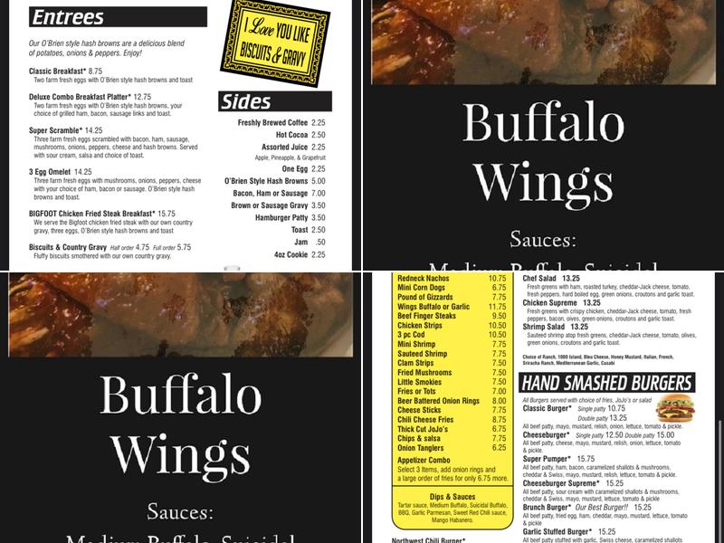 Old Town Pump Saloon Menu