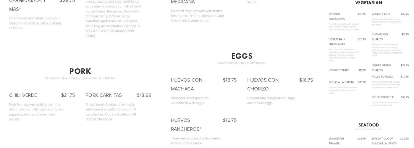 Casa De Oro Menu