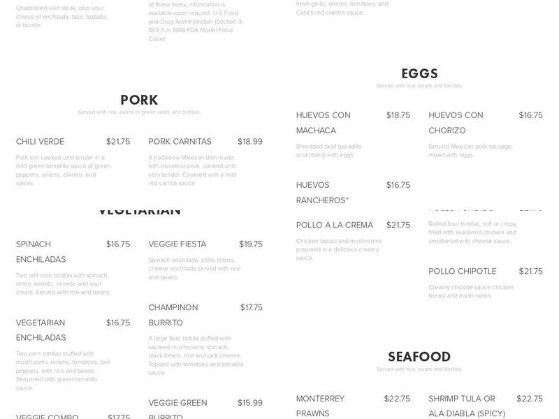 Casa De Oro Menu