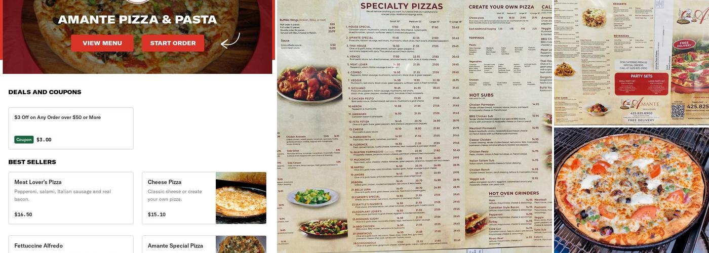 Amante Pizza & Pasta Menu