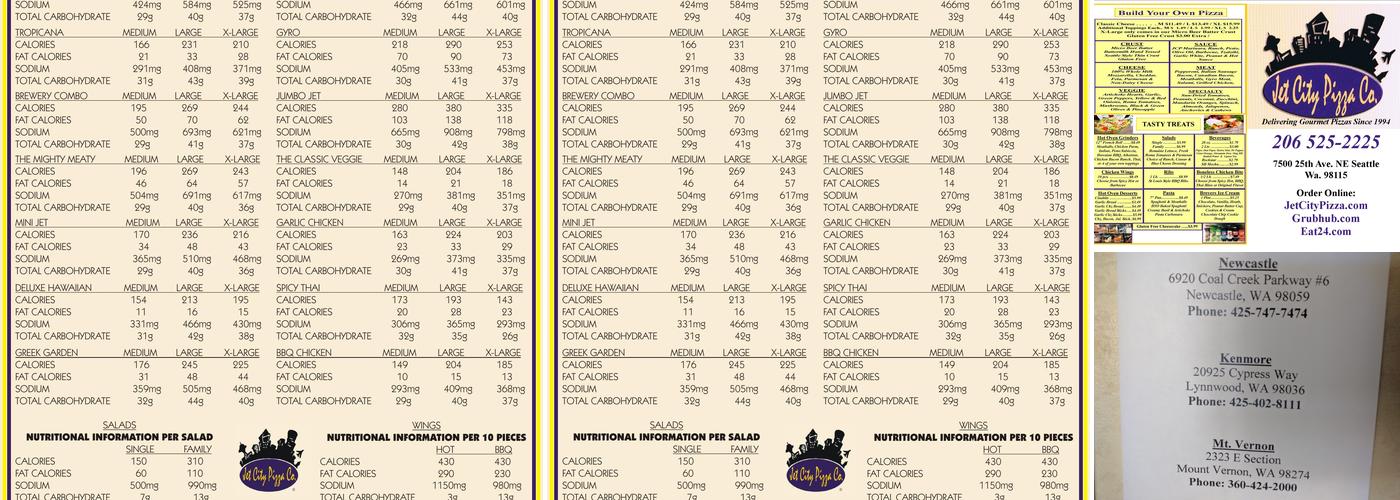Jet City Pizza Menu