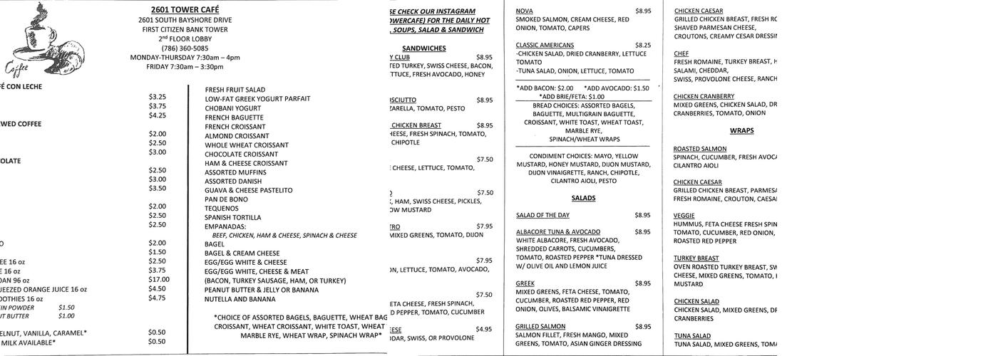 Tower Cafe Menu
