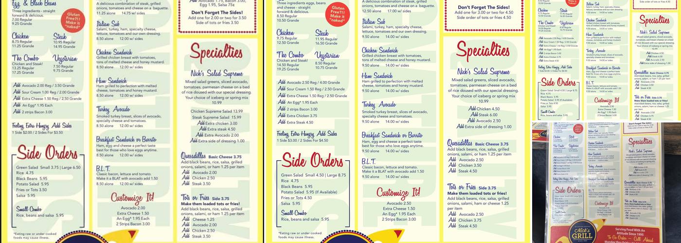 Nick's Grill Menu