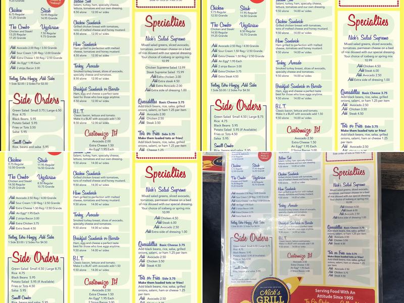 Nick's Grill Menu