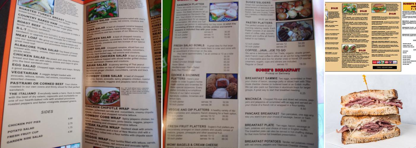 Sugee's Box Lunch Company Menu