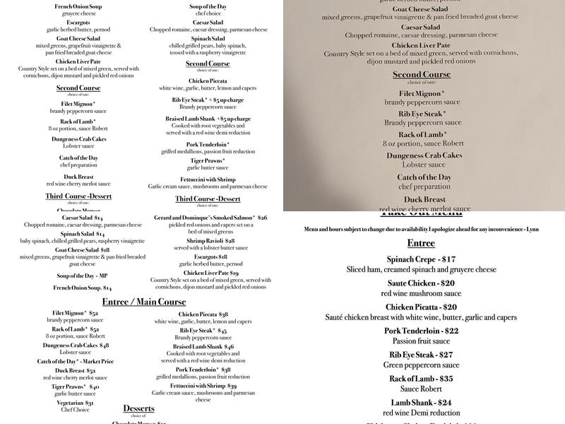 Lynn's Bistro Menu