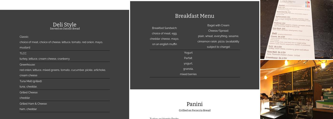 Van Gogh Coffeehouse Menu