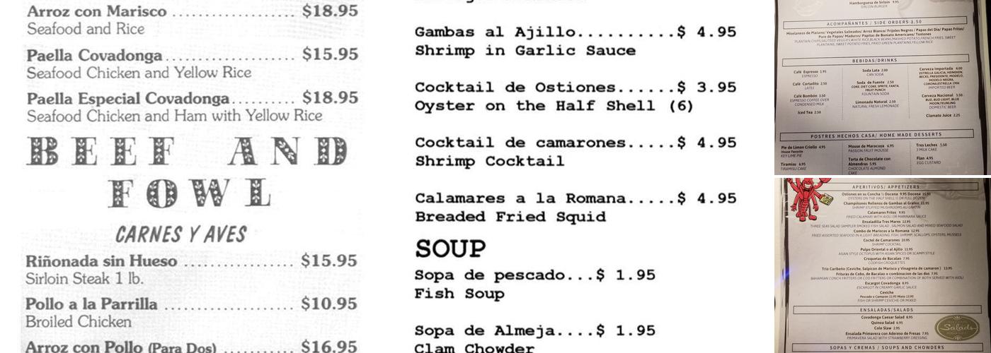 Covadonga Seafood Restaurant Menu