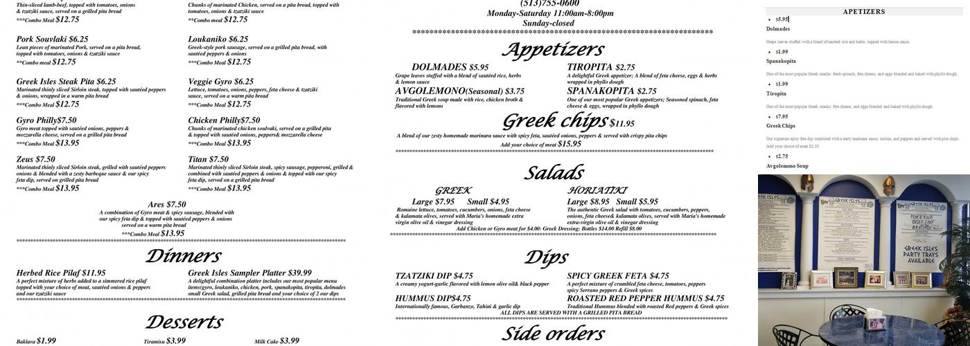 Greek Isles Restaurant Menu