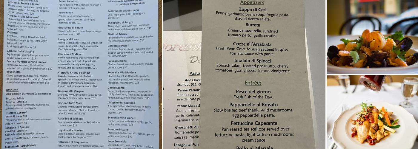 Ristorante Paradiso Menu