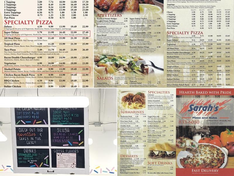 Sarah's Pizza Menu