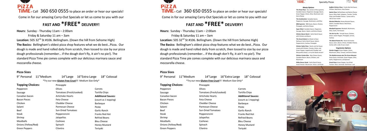Pizza Time Menu