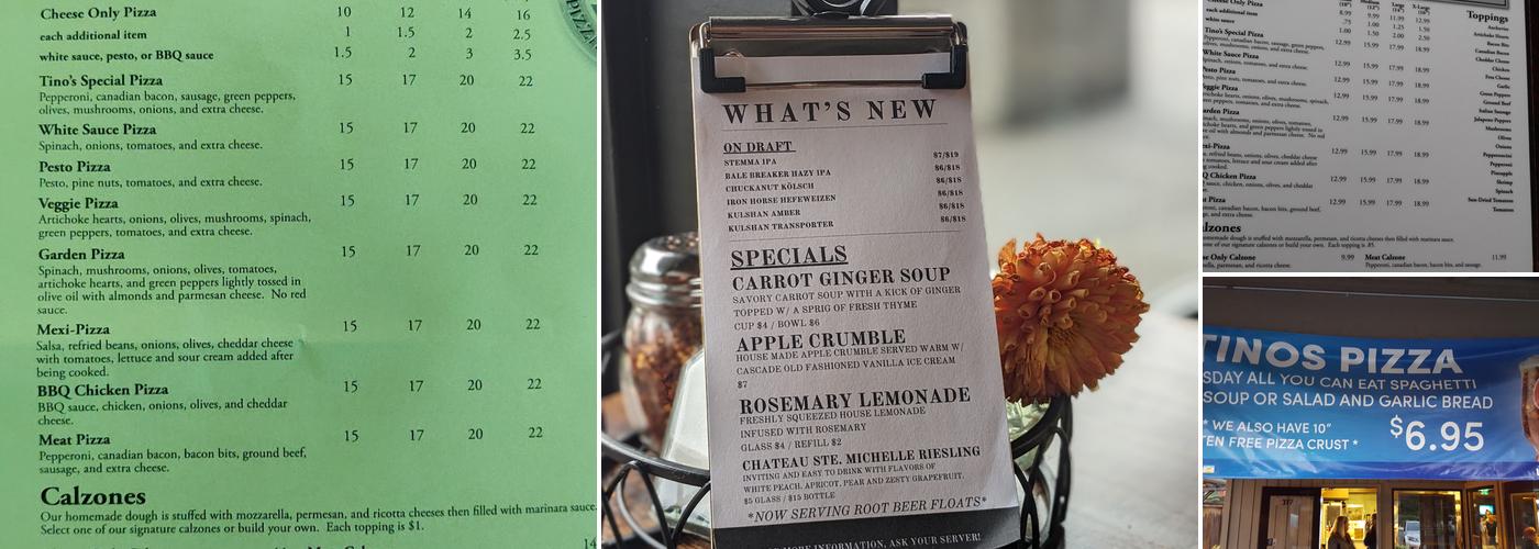 Tino’s Pizza & Pasta Co. Menu