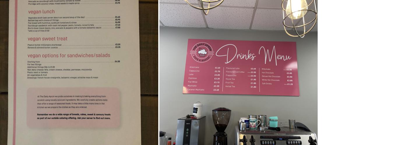 The Daily Apron Cafe Menu