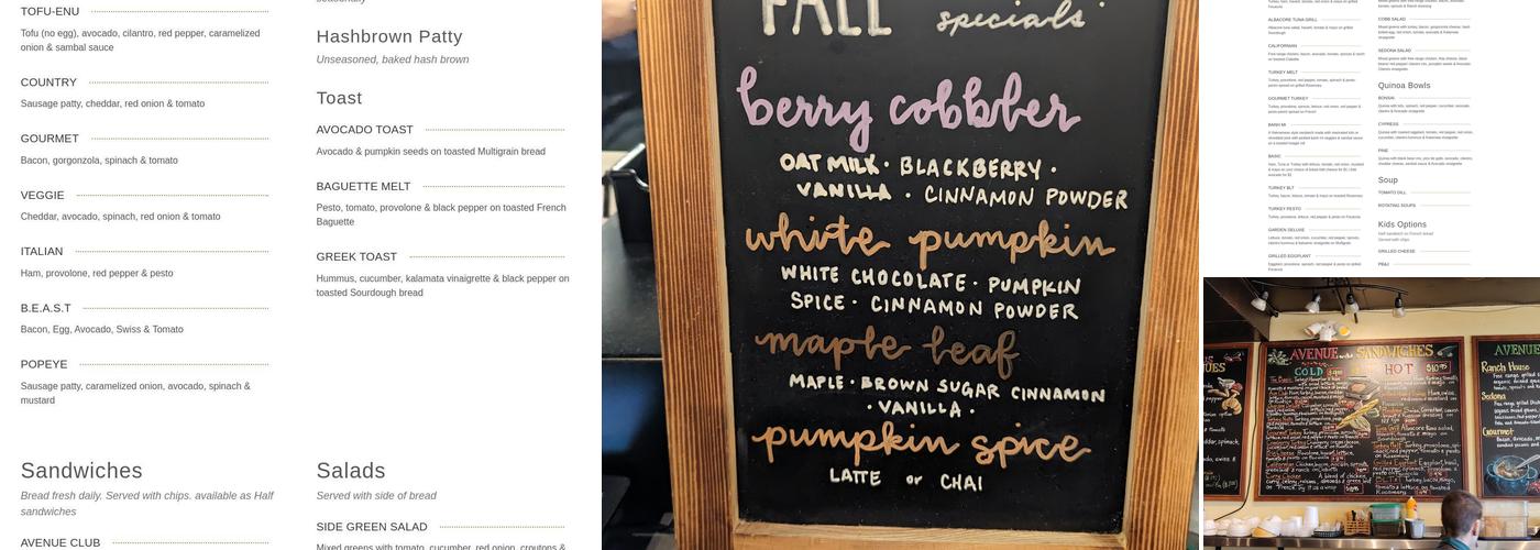 Avenue Bread - Fairhaven Menu