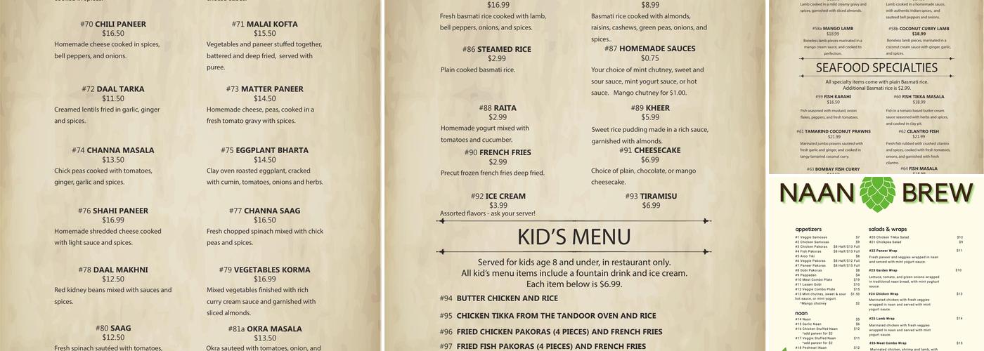 Naan & Brew Menu