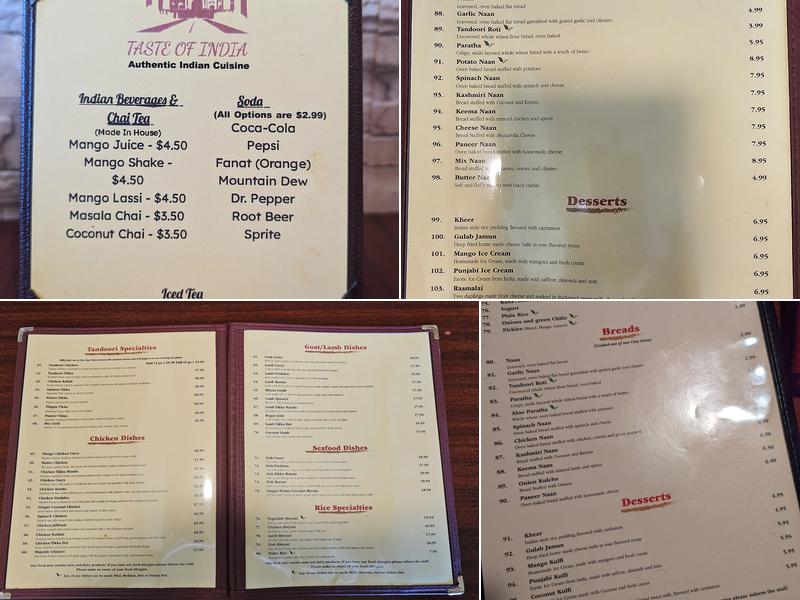 TASTE OF INDIA Menu