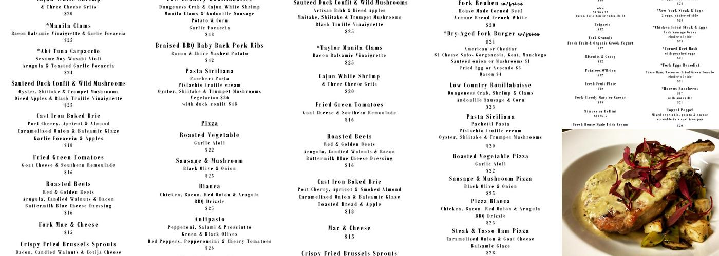 The Fork At Agate Bay Menu