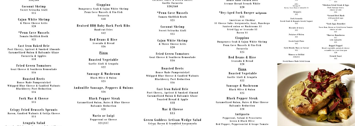 The Fork At Agate Bay Menu