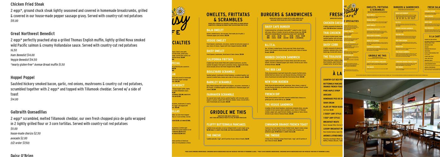 The Daisy Cafe Menu