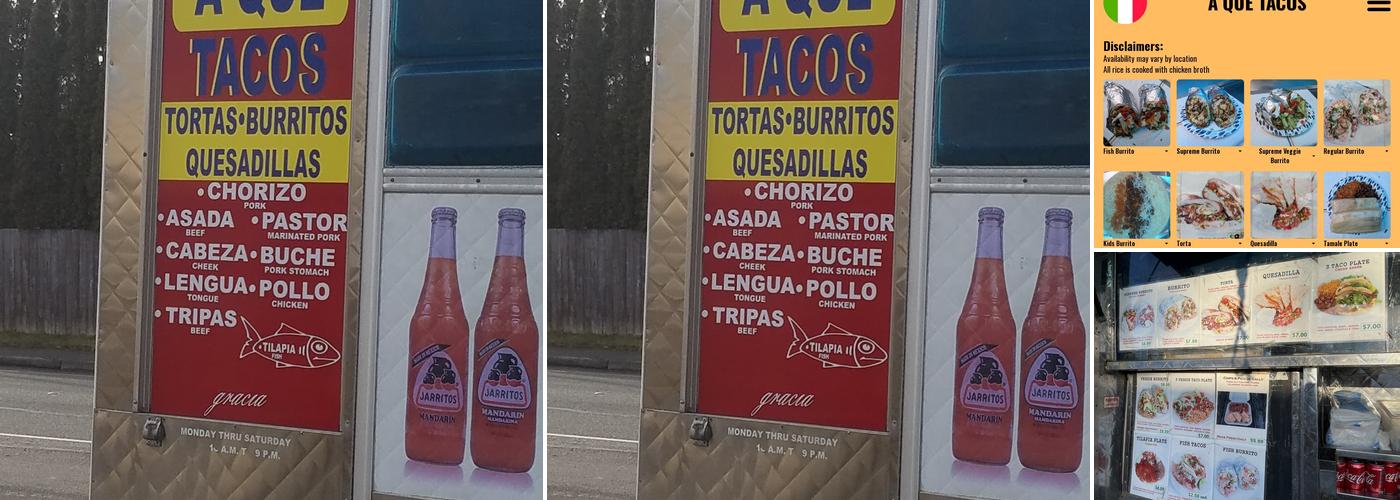 A Que Tacos Menu