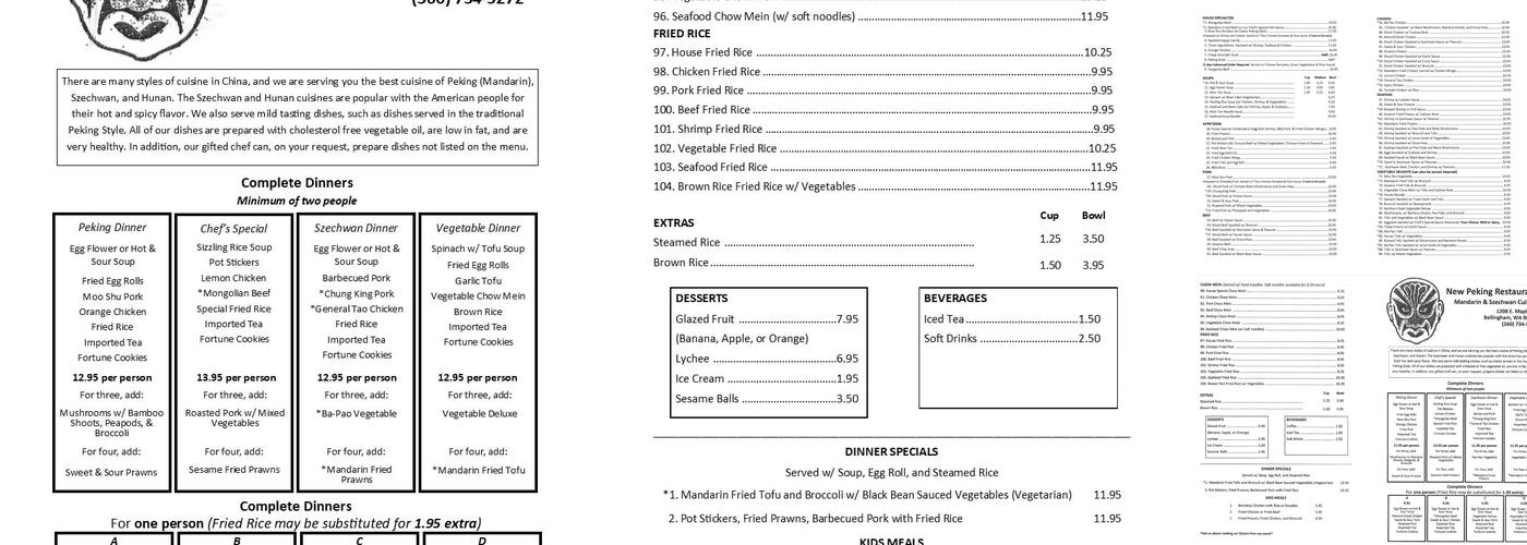 New Peking Menu
