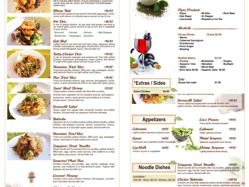 Goji Fusion Bistro Menu