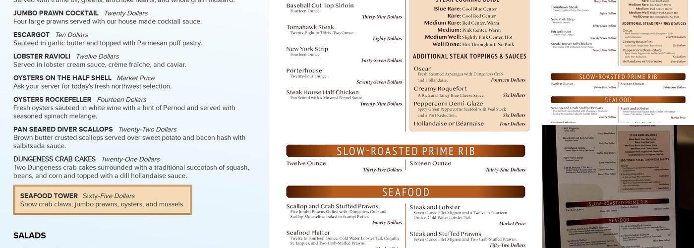 The Steak House at Silver Reef Menu