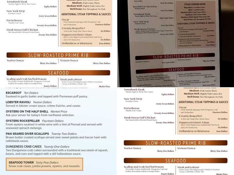 The Steak House at Silver Reef Menu