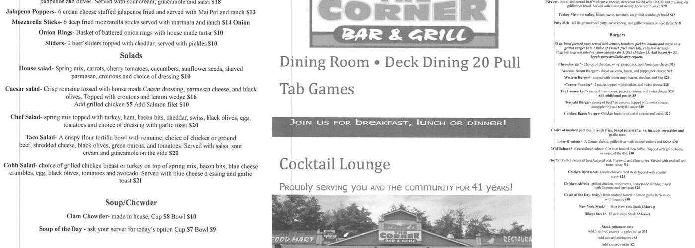 Corner Bar & Grill Menu