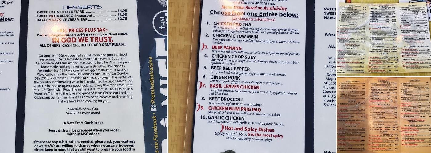 Promise | Thai Cuisine Menu