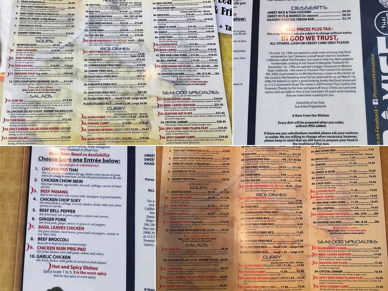 Promise | Thai Cuisine Menu