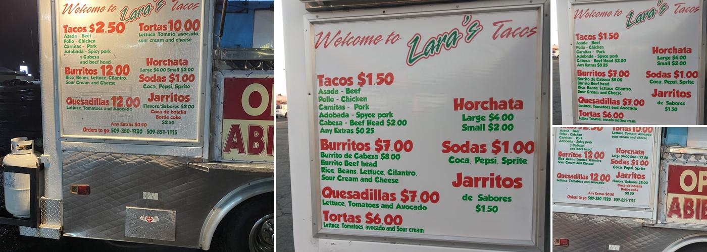 Lara's Taco Menu
