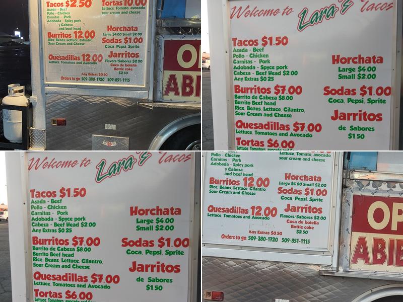 Lara's Taco Menu