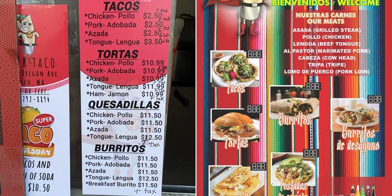 Super Taco Menu