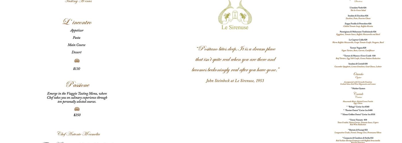 Le Sirenuse Miami Menu