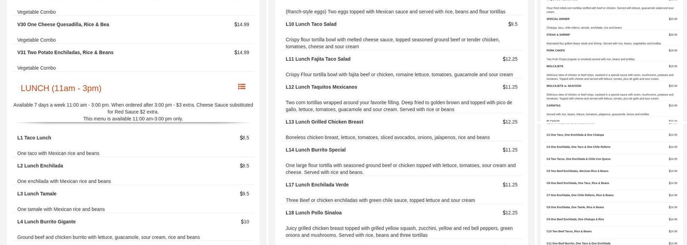 El Picante Menu