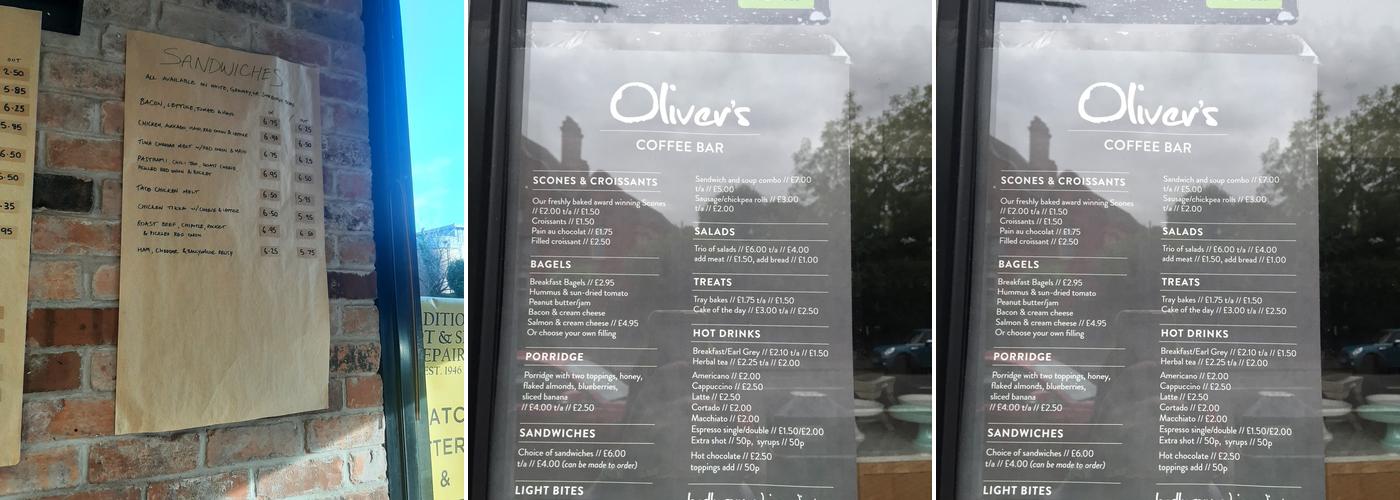 Oliver's Coffee Bar Menu
