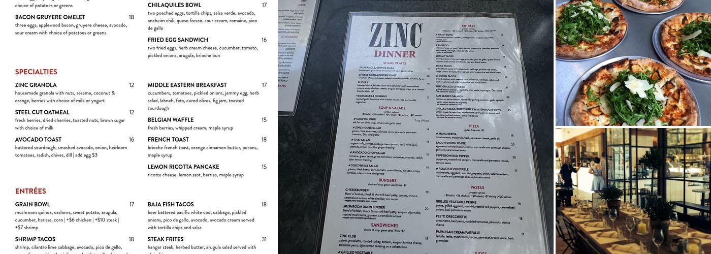 Zinc Café & Market Menu