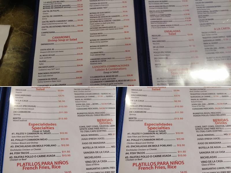 El Rinconcito Del Mar Menu