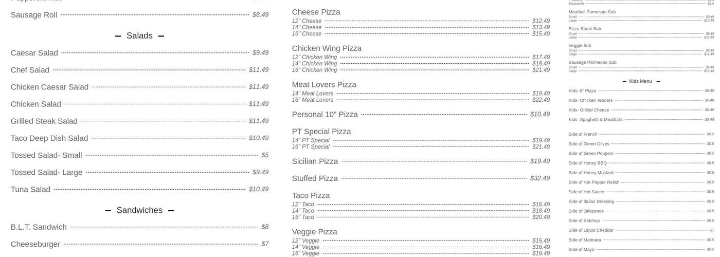Pizza Tonight Menu
