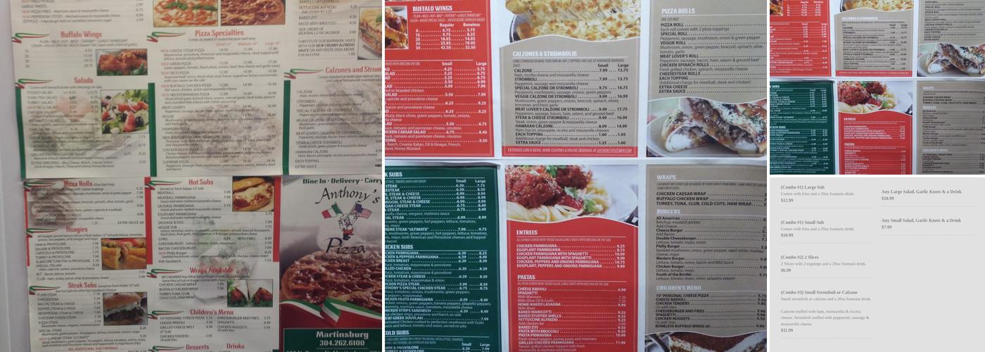Anthony's Pizza Menu