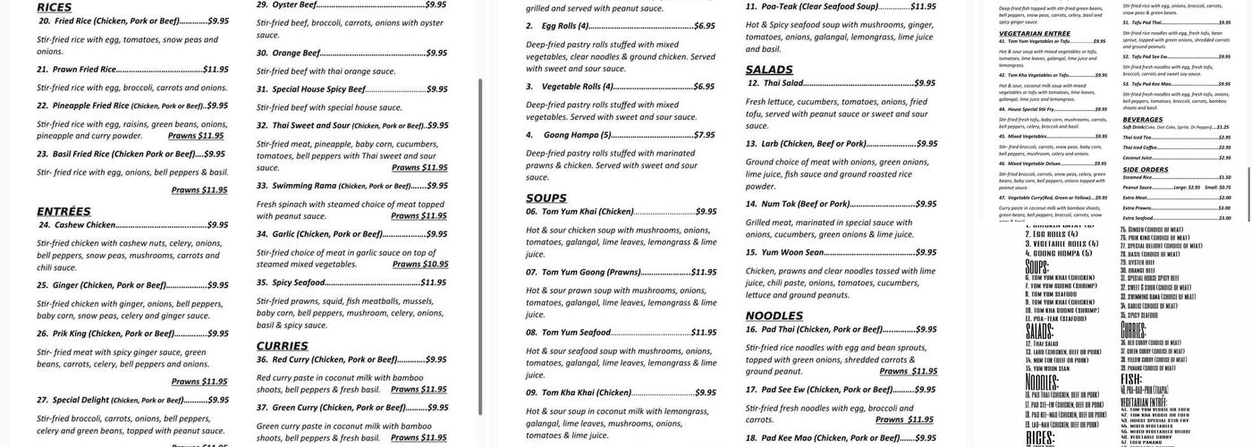Khon Kaen Thai Cafe Menu
