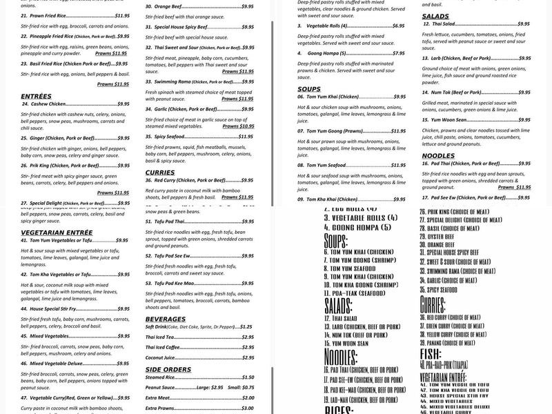 Khon Kaen Thai Cafe Menu