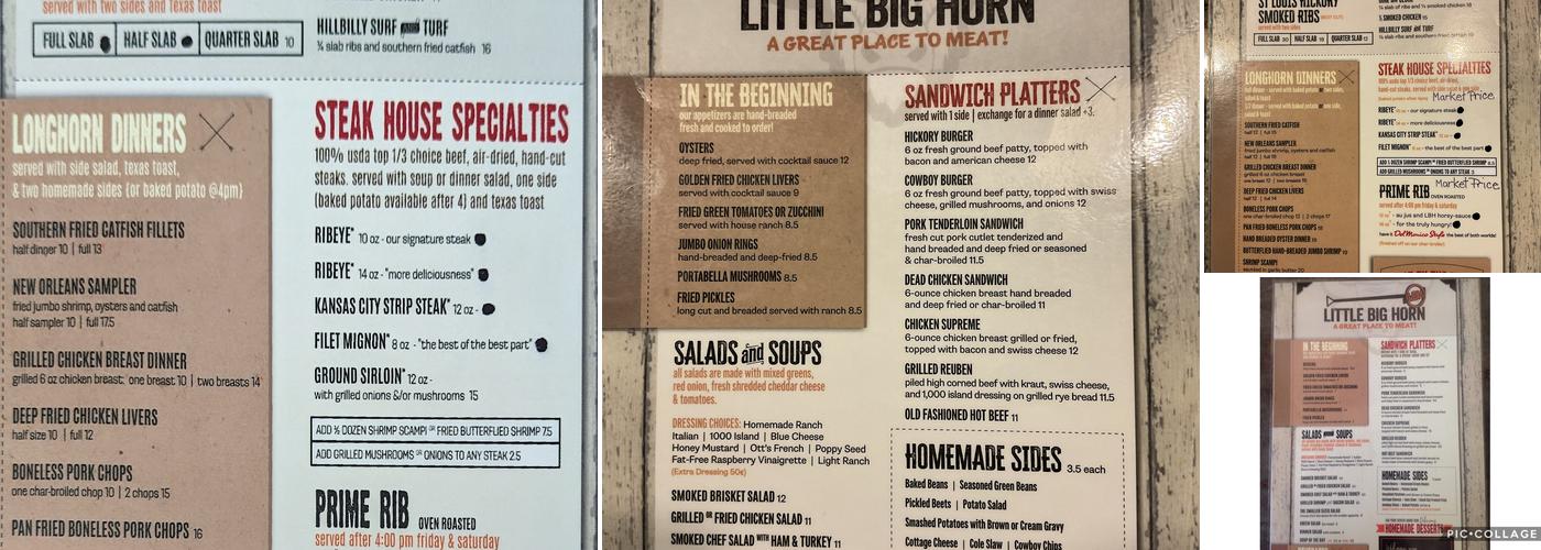 Little Big Horn Menu
