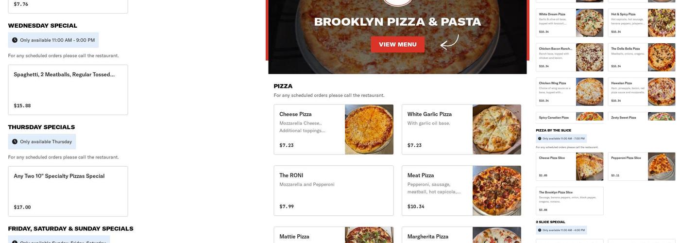 Brooklyn Pizza & Pasta Menu