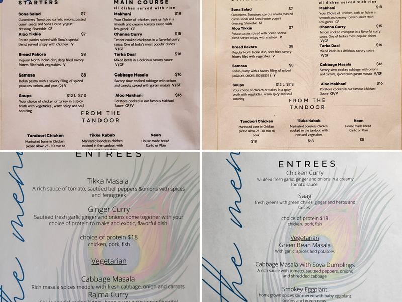 Sona Restaurant Menu