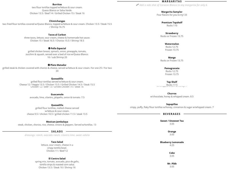El Centro Menu