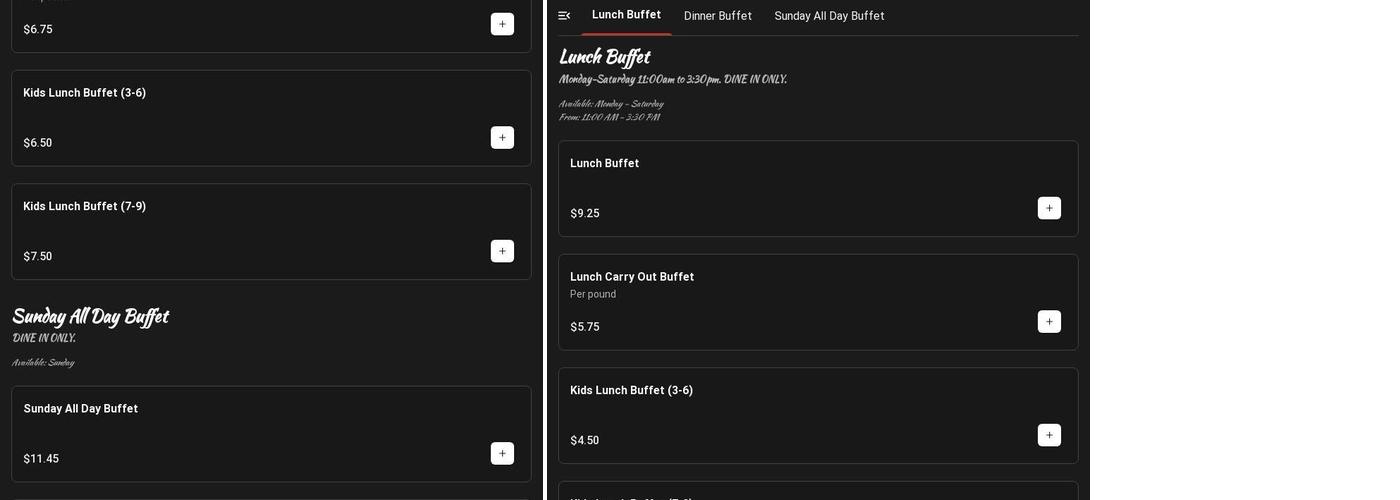 Oriental Buffet Menu